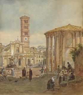 Franz Alt - Romains Autour Du Temple De Vesta, L\'Église Santa Maria Di Cosmedin À L\'Arrière-Plan