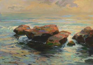 Franz Arthur Bischoff - Rocks and Surf Glistening