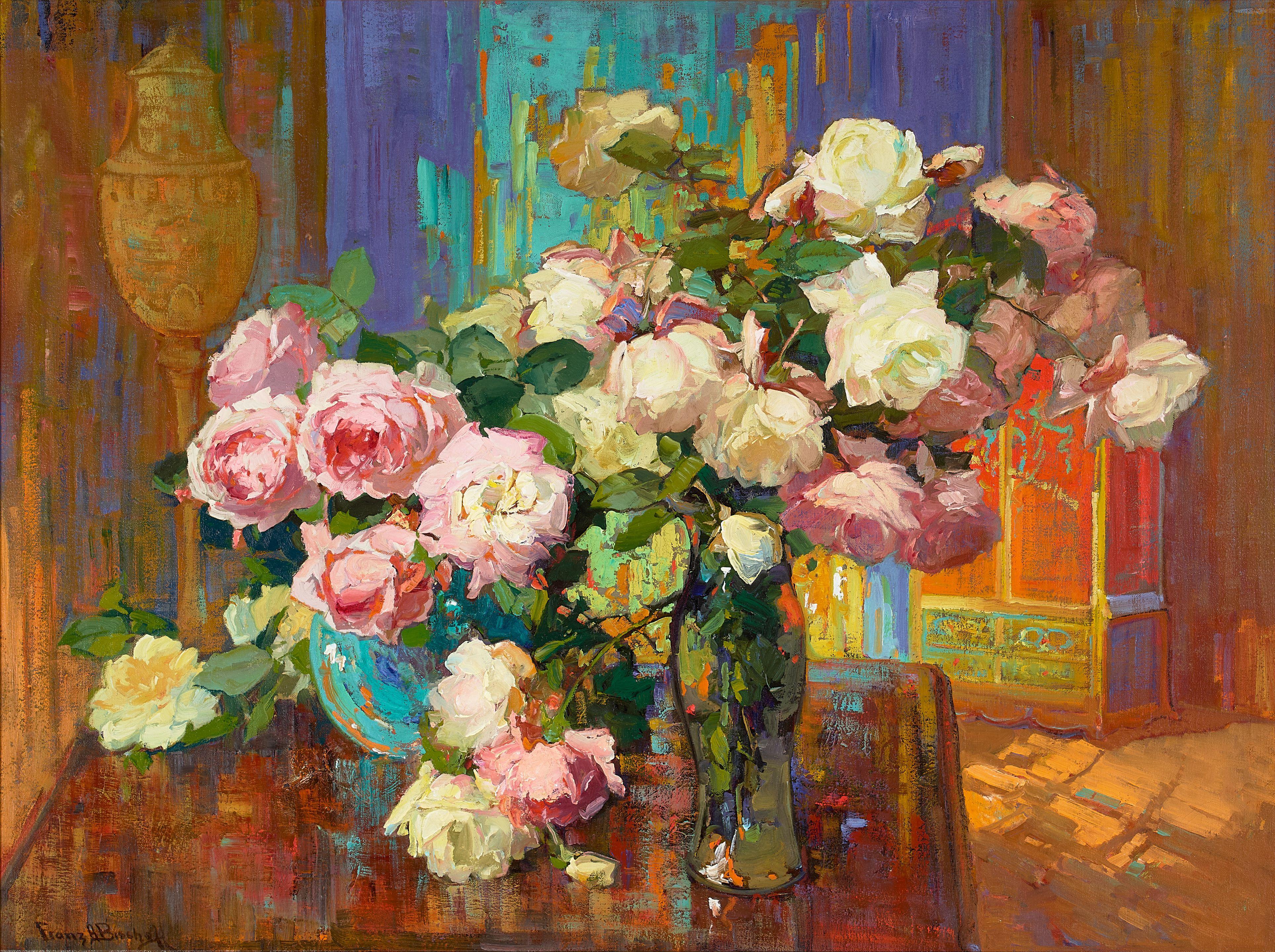 Franz Arthur Bischoff - Roses 30 x 40 in. framed 39 x 49 in.