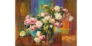 Franz Arthur Bischoff - Roses 30 x 40 in. framed 39 x 49 in.