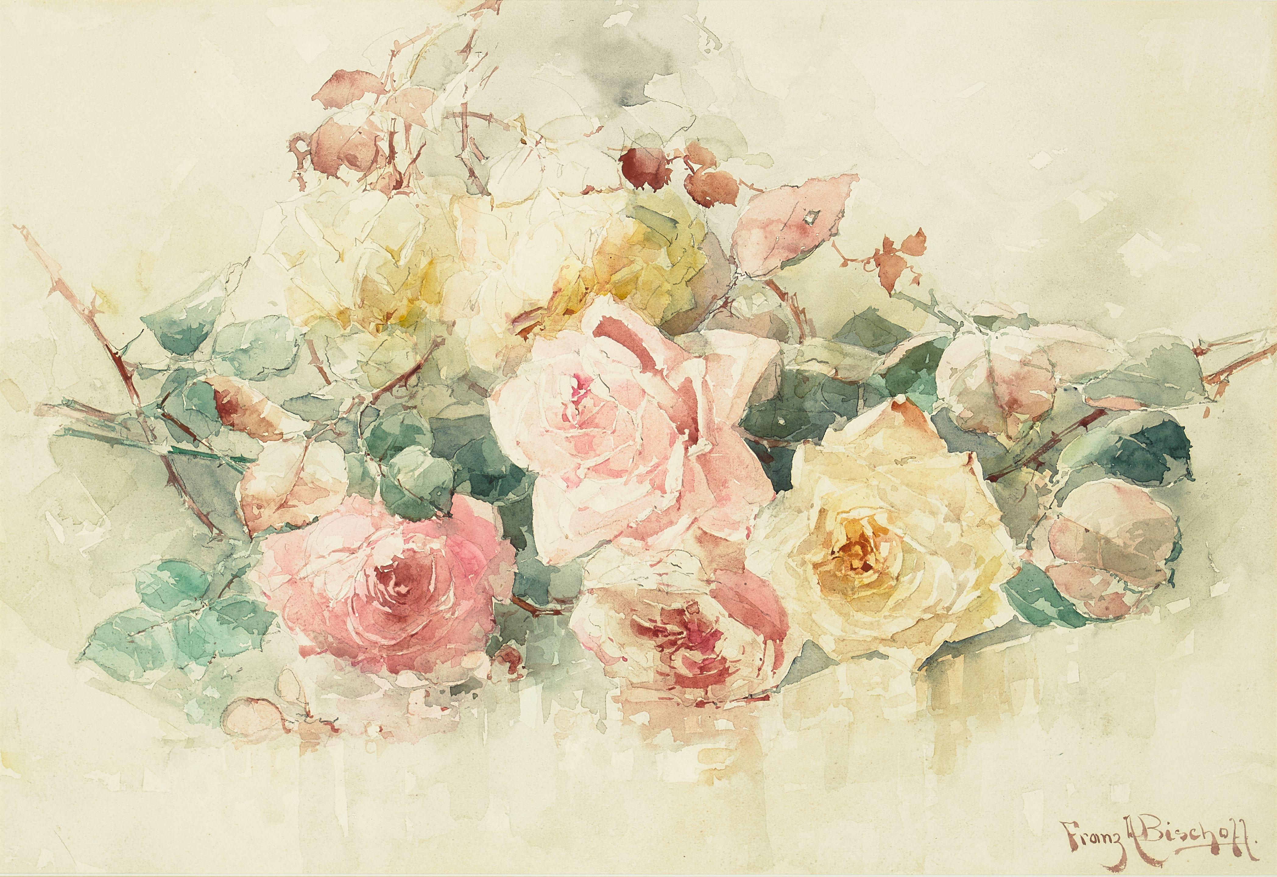 Franz Arthur Bischoff - Still Life with Roses sight 14 x 20 1/2 in. framed 23 x 29 1/2 in.