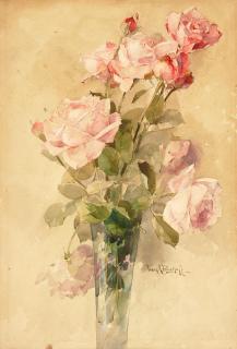 Franz Arthur Bischoff - Vase of Roses sheet 22 1/4 x 15 3/8 in. unframed