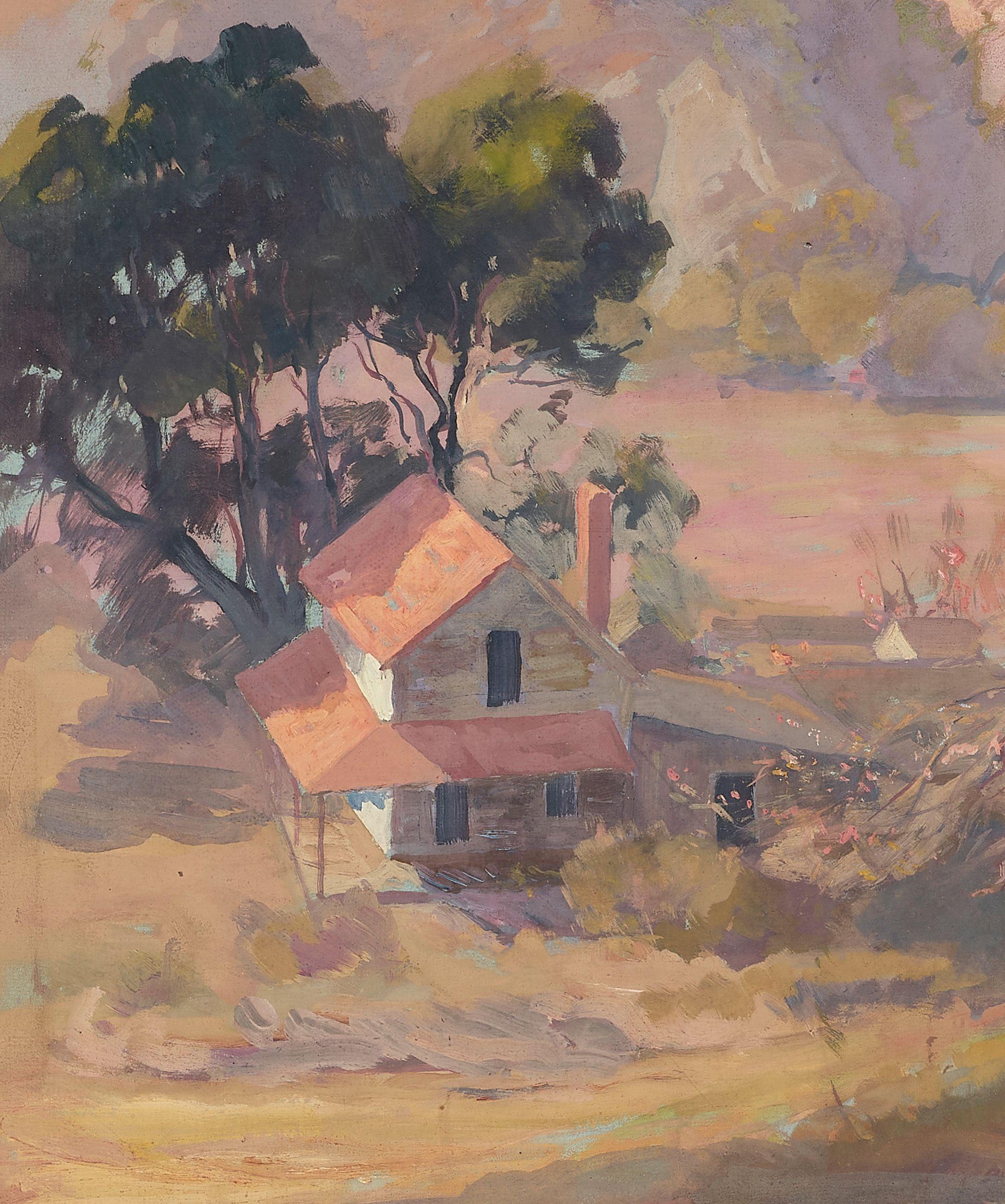 Franz Arthur Bischoff - View Over the Red-Roofed Farmhouse Beneath the Eucalyptus by the Dairy, Old Arroyo Seco, South Pasadena, California