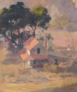 Franz Arthur Bischoff - View Over the Red-Roofed Farmhouse Beneath the Eucalyptus by the Dairy, Old Arroyo Seco, South Pasadena, California