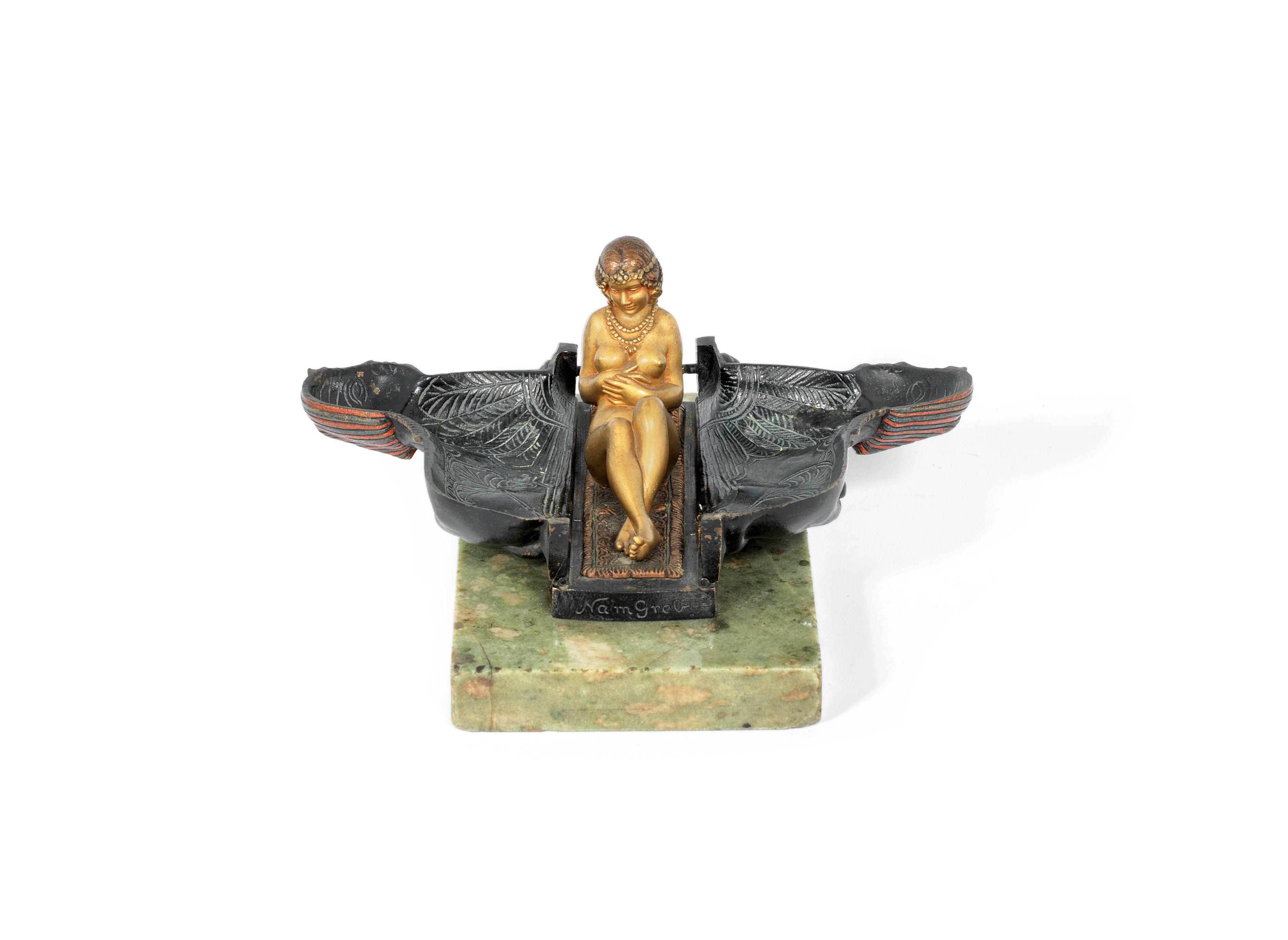 Franz Bergman - A Patinated Mechanical Model of a Sphinx with Nude Female, circa 1910
