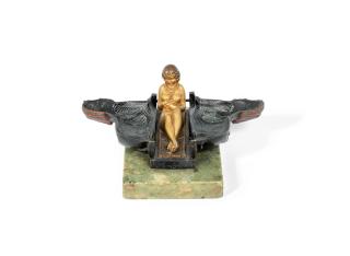 Franz Bergman - A Patinated Mechanical Model of a Sphinx with Nude Female, circa 1910