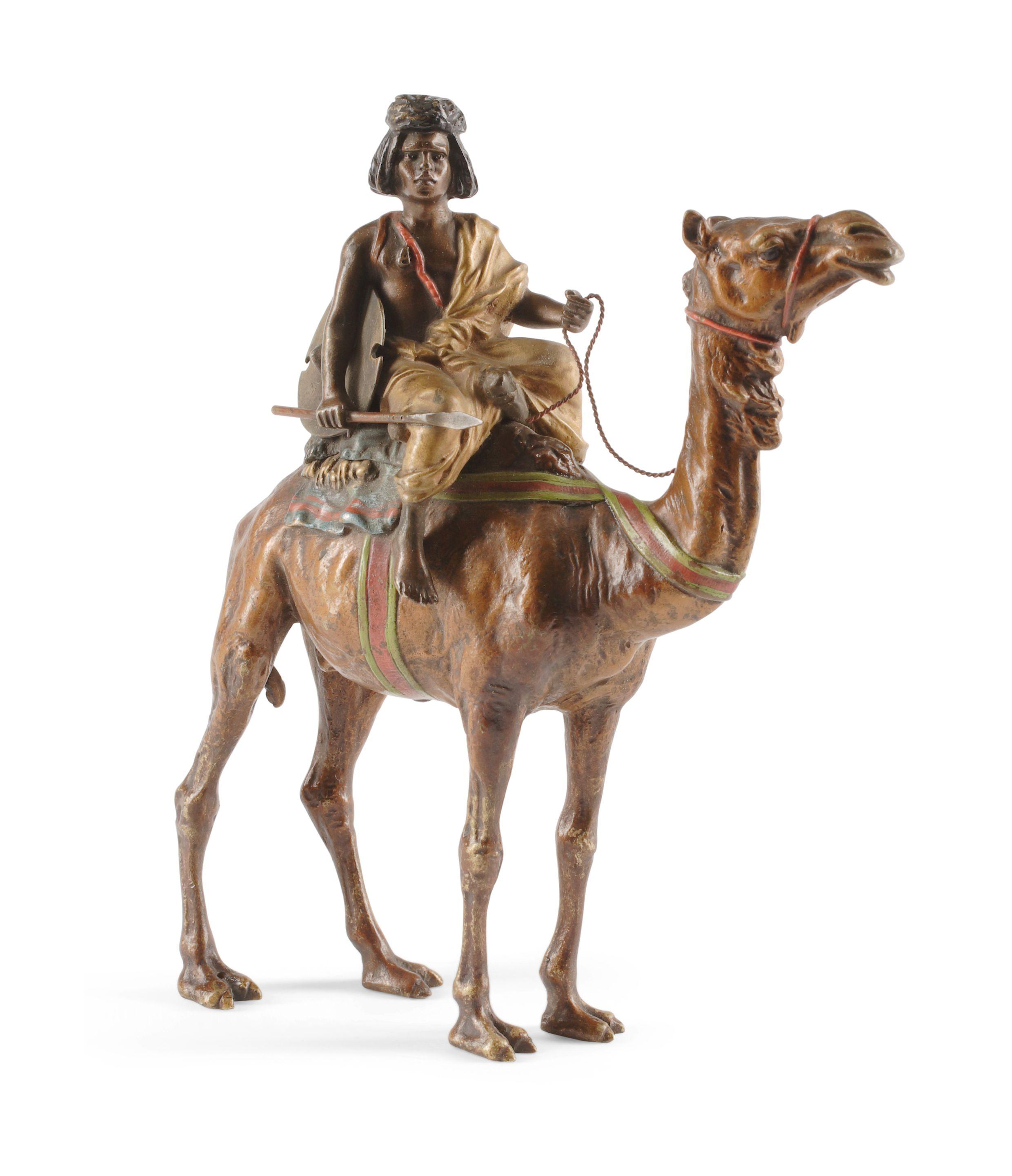 Franz Bergman - An Austrian Cold Painted Bronze Figure Of A Hunter On A Camel