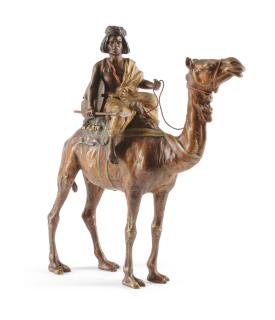 Franz Bergman - An Austrian Cold Painted Bronze Figure Of A Hunter On A Camel