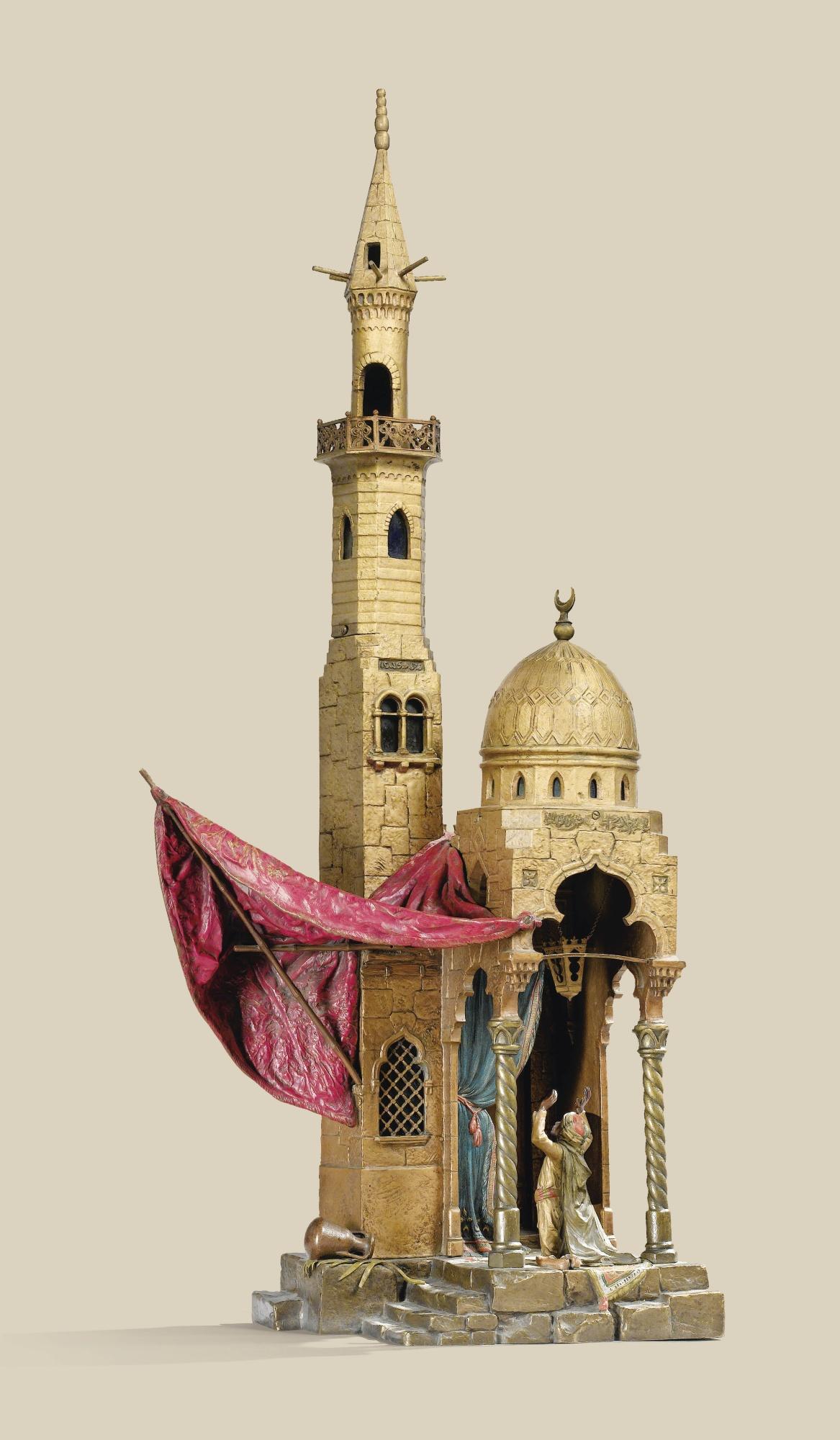 Franz Bergman - An Austrian, Late 19Th Century, Polychromed Cold Painted Bronze Lamp Depicting A Mosque, By Franz Bergman (1838-1894)