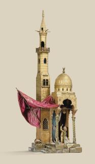 Franz Bergman - An Austrian, Late 19Th Century, Polychromed Cold Painted Bronze Lamp Depicting A Mosque, By Franz Bergman (1838-1894)