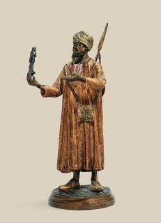 Franz Bergman - An Austrian, Late 19Th Century, Polychromed Cold Painted Bronze Of An Arab Merchant, By Franz Bergman (1838-1894)