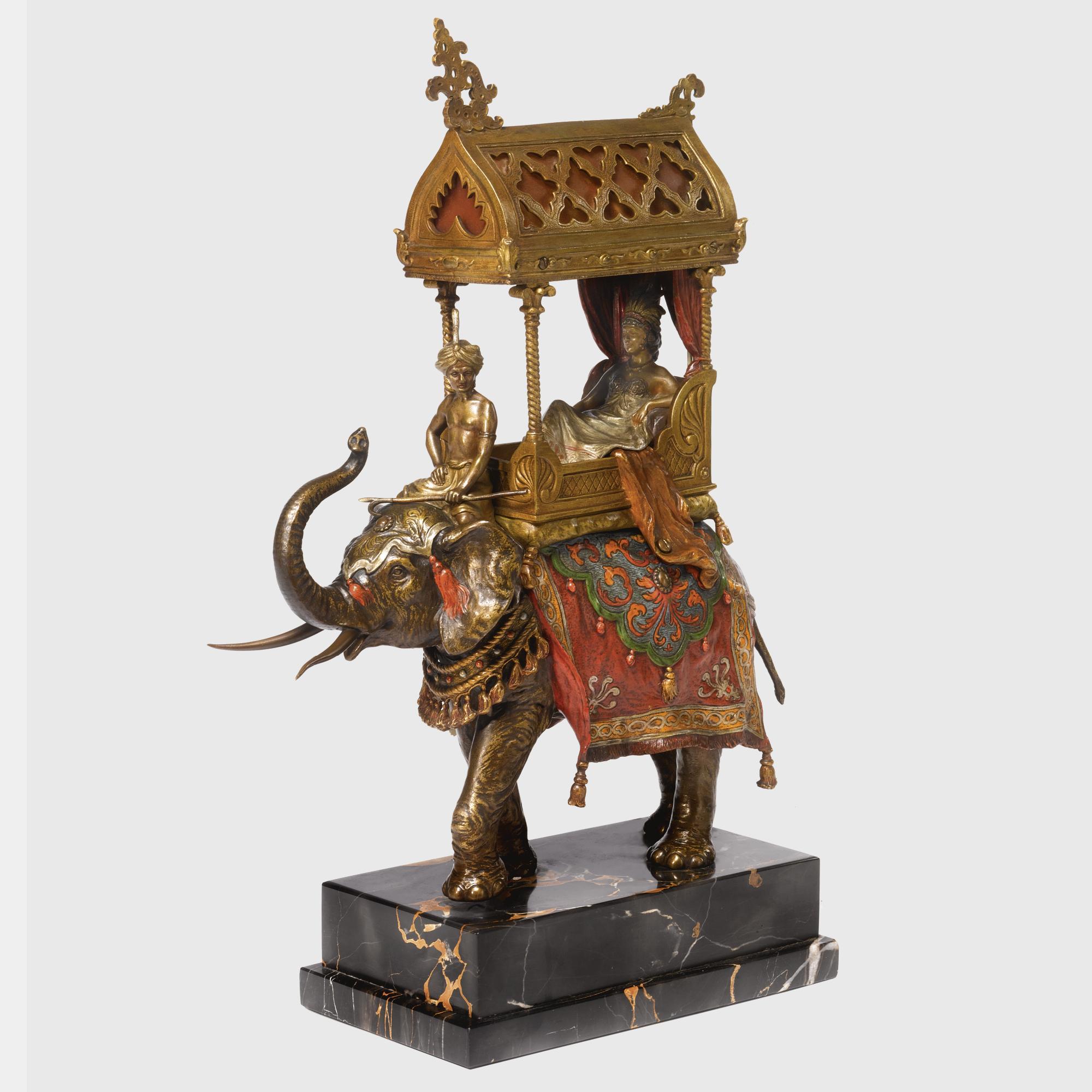 Franz Bergman - Austrian Ottoman Princess Riding An Elephant, A Table Lamp