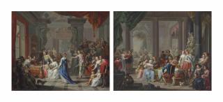 Franz Christoph Janneck - A musical banquet in a palace;  and  Elegant figures dancing and merrymaking in a palace