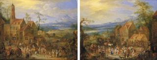 Franz Christoph Janneck - A Village Market With An Extensive Mountainous Landscape Beyond; And A Kermesse With An Extensive River Landscape Beyond