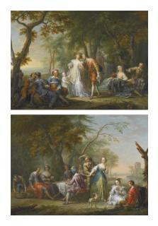 Franz Christoph Janneck - An Elegant Company Merrymaking In A Wooded Landscape; An Elegant Company Dining And Merrymaking In A Wooded Landscape, Near The Banks Of A River
