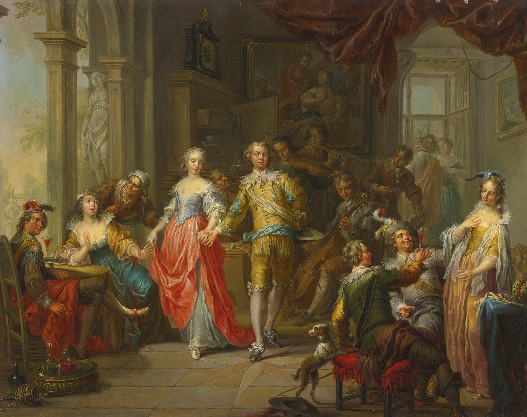 Franz Christoph Janneck - An Elegant Company, With Figures Playing Musical Instruments And Merrymaking In An Interior 