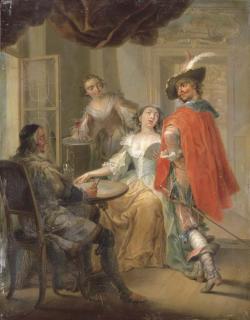 Franz Christoph Janneck - Elegant company playing cards around a table in an interior