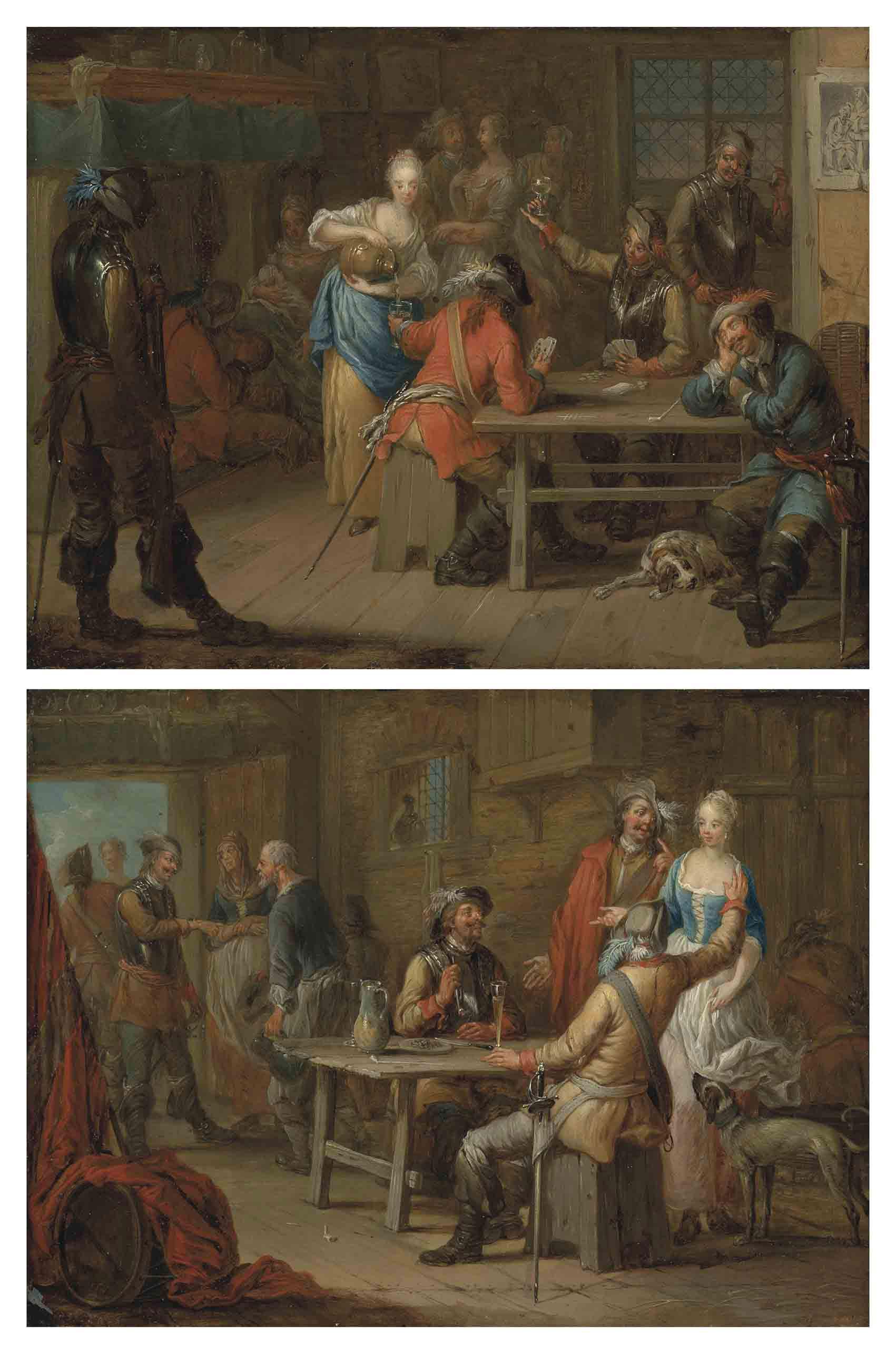 Franz Christoph Janneck - Soldiers playing cards in an inn; and Soldiers merrymaking in an inn