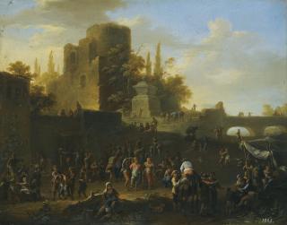 Franz De Paula Ferg - A Kermesse With Villagers By Ruins