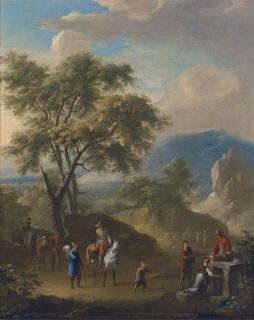 Franz De Paula Ferg - A Mountainous Landscape With Peasants Travelling On A Path