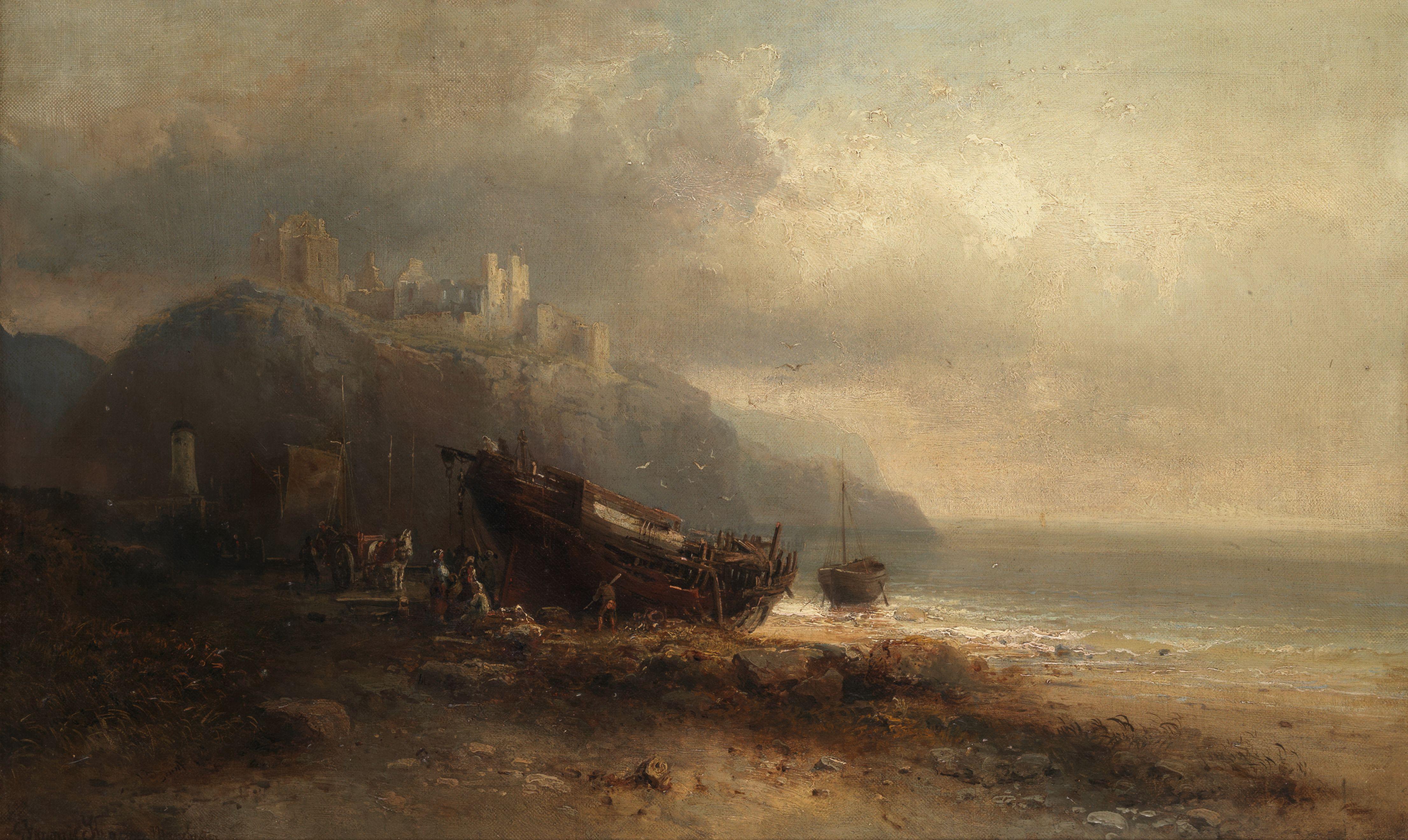 Franz Emil Krause - Salvaging the wreck on the foreshore below Peel Castle, Isle of Man