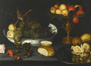 Franz Godin - Still Life With Grapes In A Porcelain Bowl, Fruit In A Gilt Tazza And Other Objects