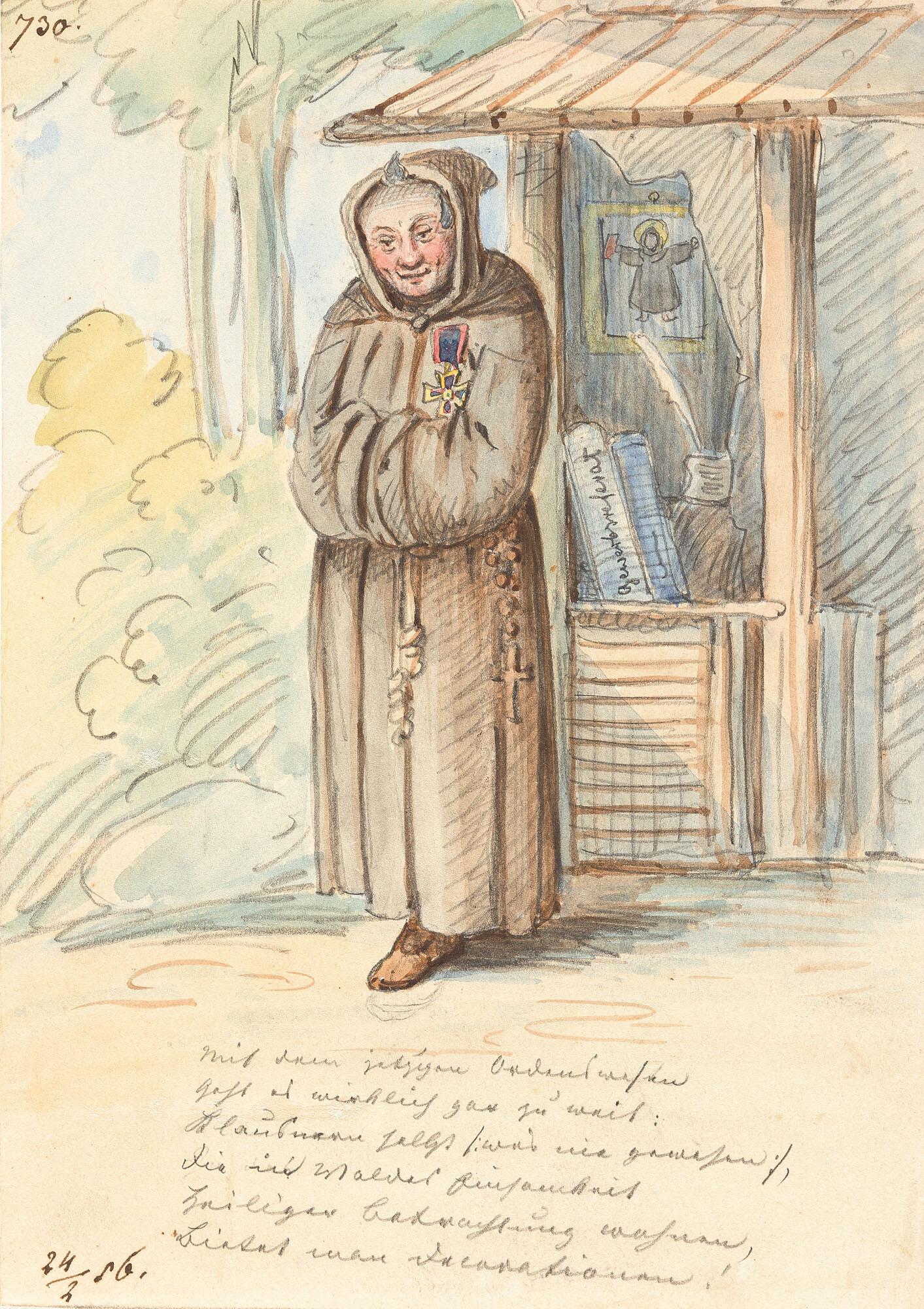 Franz Graf von Pocci - 2 Bll.: Karikaturen zum Thema „Orden“.