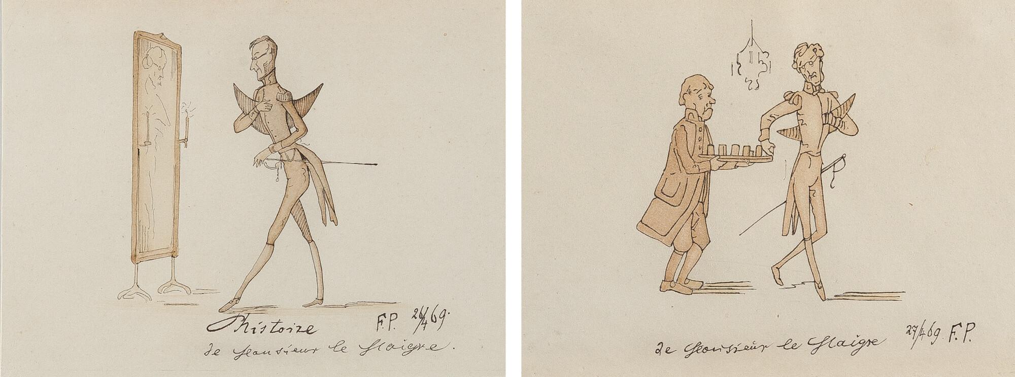 Franz Graf von Pocci - 2 Bll.: „L’histoire de Monsieur le Maigre“ – „de Monsieur le Maigre“