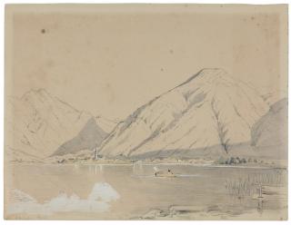 Franz Graf von Pocci - „Abwinkel“ am Tegernsee mit Blick auf die Kirche von