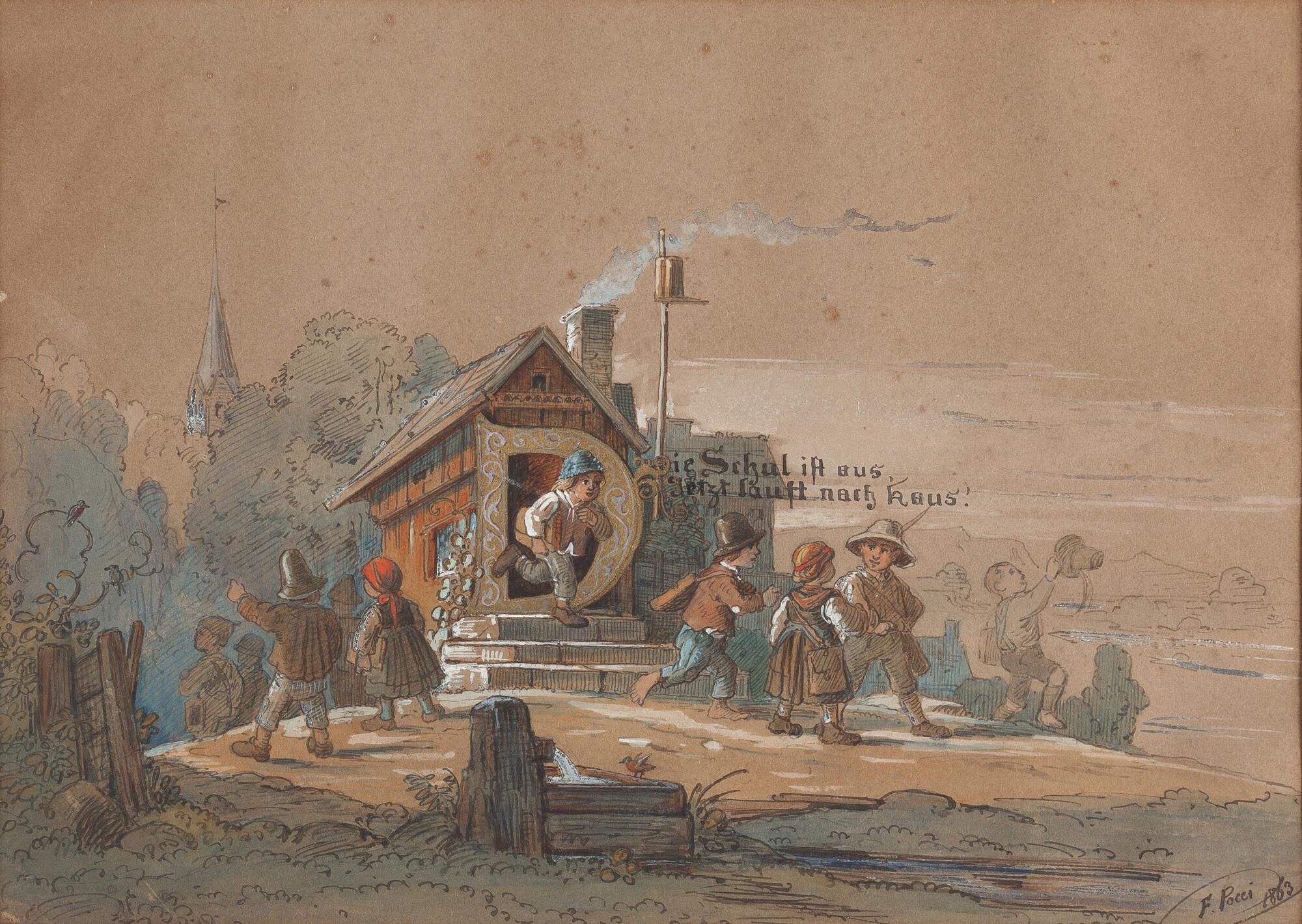 Franz Graf von Pocci - „Die Schul ist aus. Jetzt lauft nach Haus.“ (mit Initiale „D“)