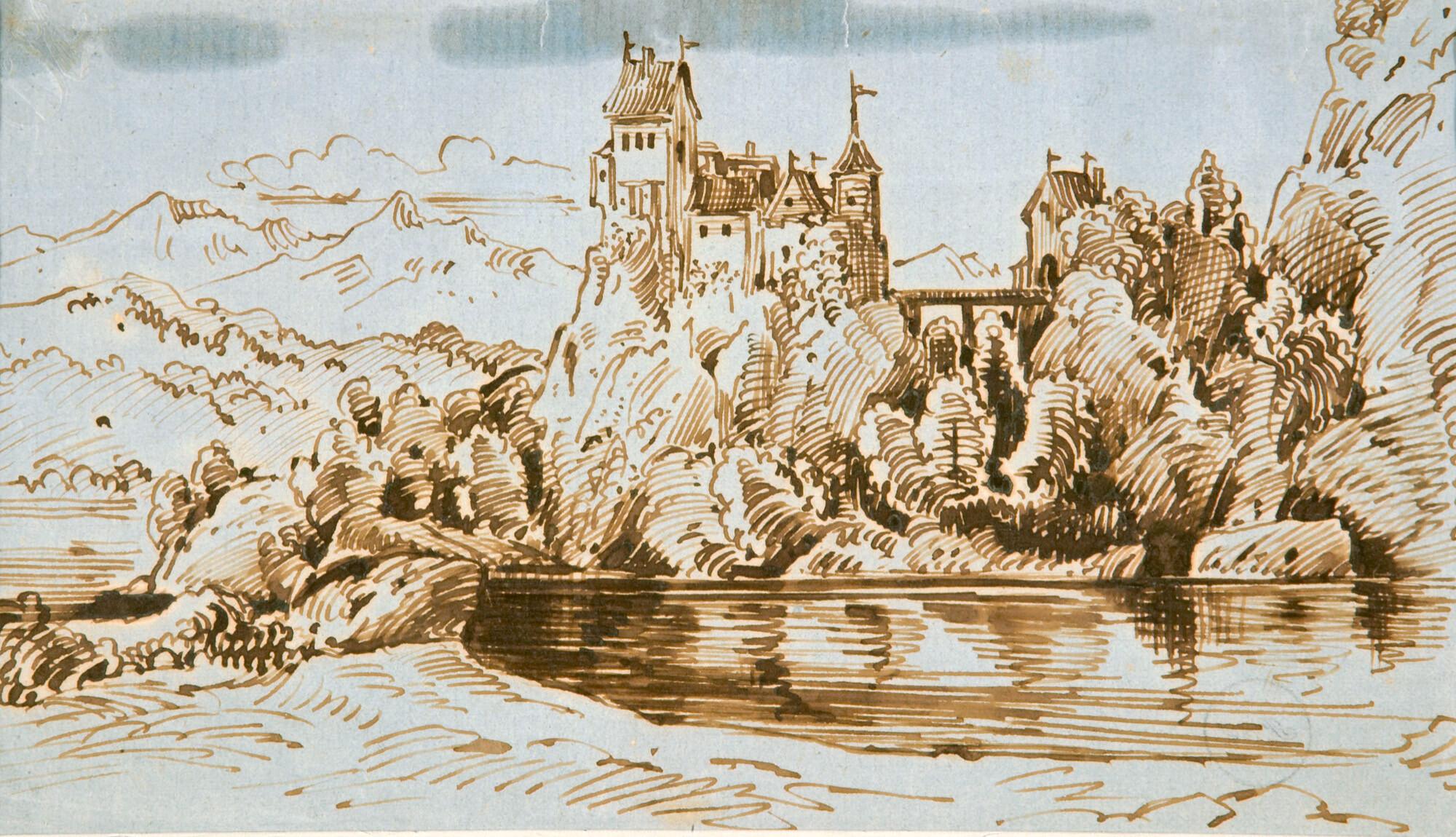 Franz Graf von Pocci - Ein Schloss an einem Gebirgssee.