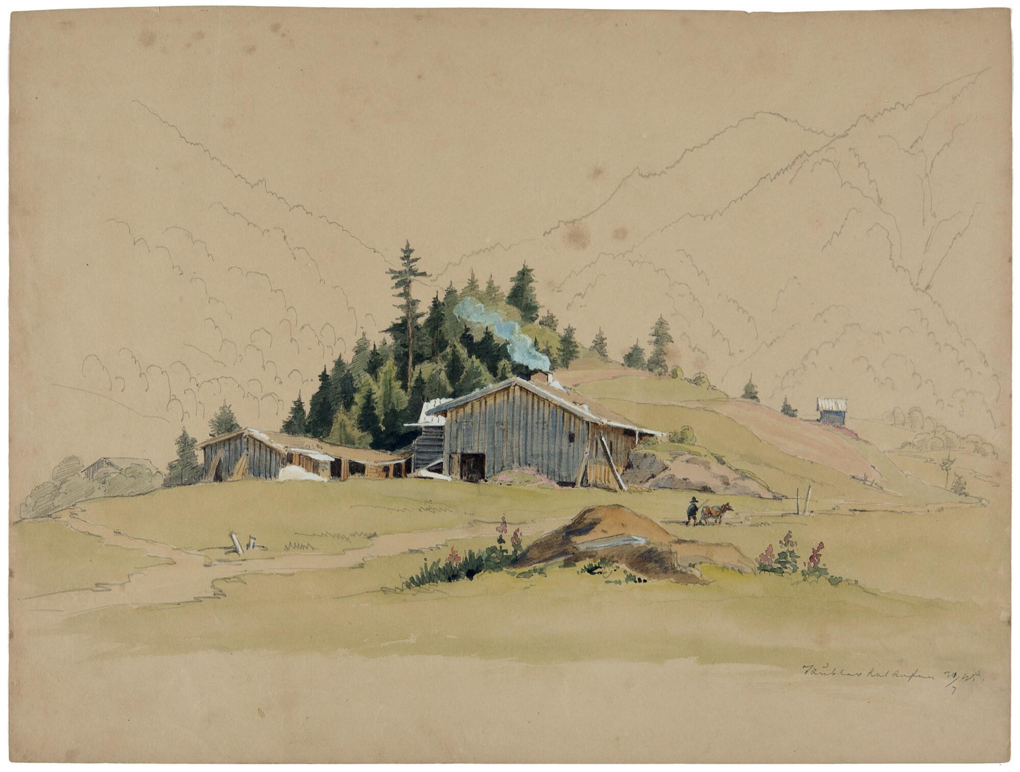 Franz Graf von Pocci - Kuhhirte und Bauernkate im Gebirge.