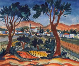 Franz Heckendorf - Südliche Landschaft mit Blick auf ein Dorf