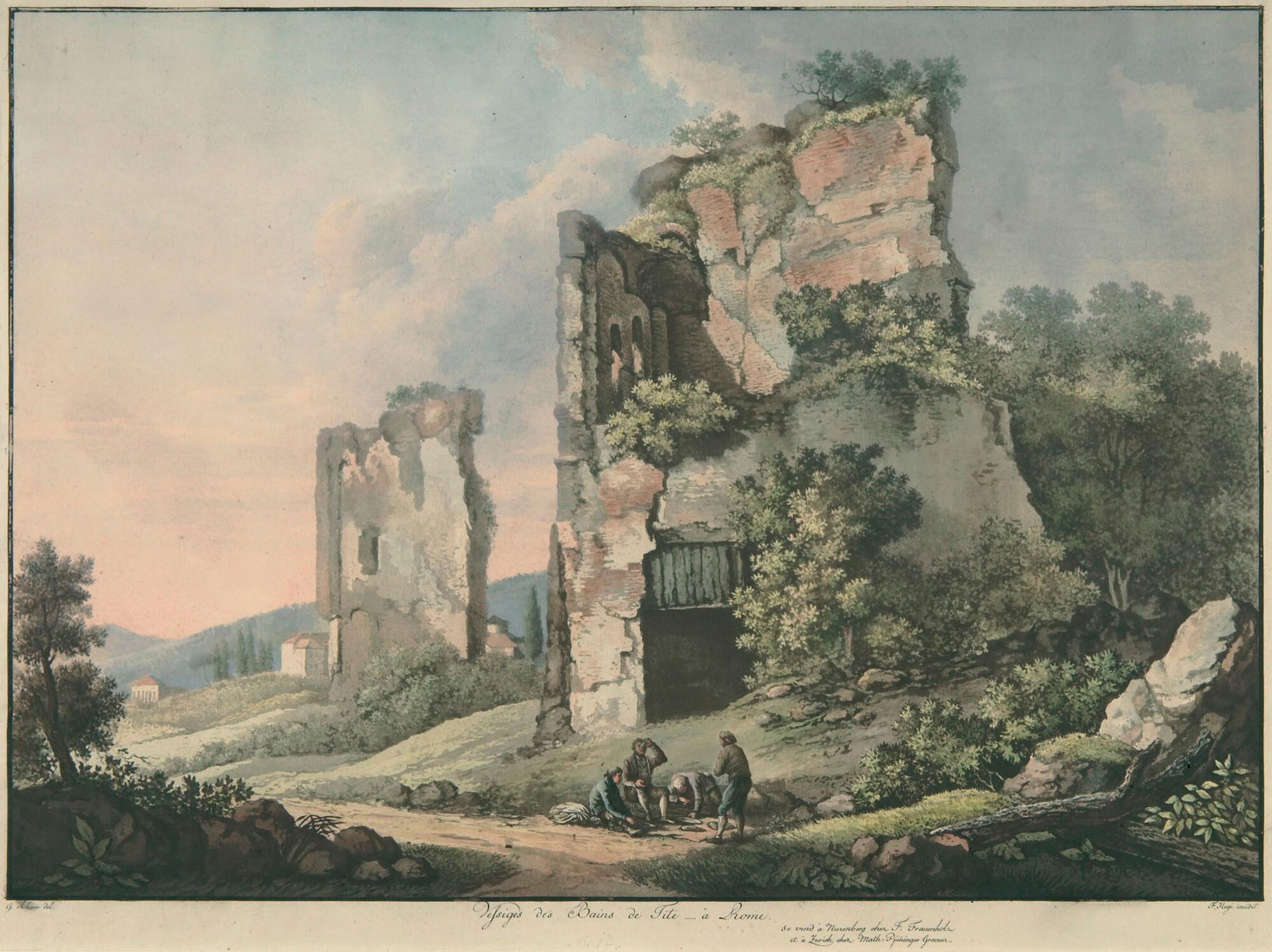 Franz Hegi - Vestiges des Bains de Tite à Rome.