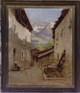 Franz Horst - Reading in the shade, a snow capped mountain beyond