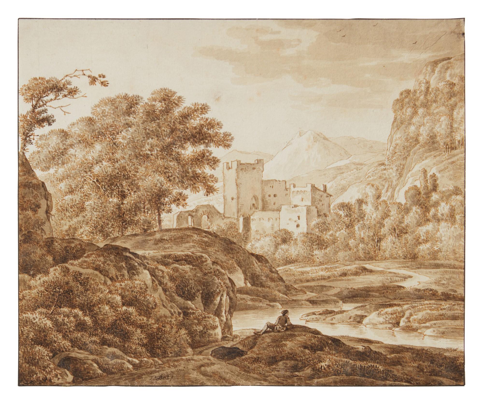 Franz Innocenz Josef Kobell - A landscape with architectural ruins and a figure in the foreground