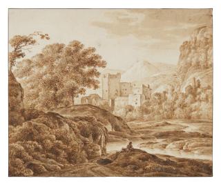 Franz Innocenz Josef Kobell - A landscape with architectural ruins and a figure in the foreground