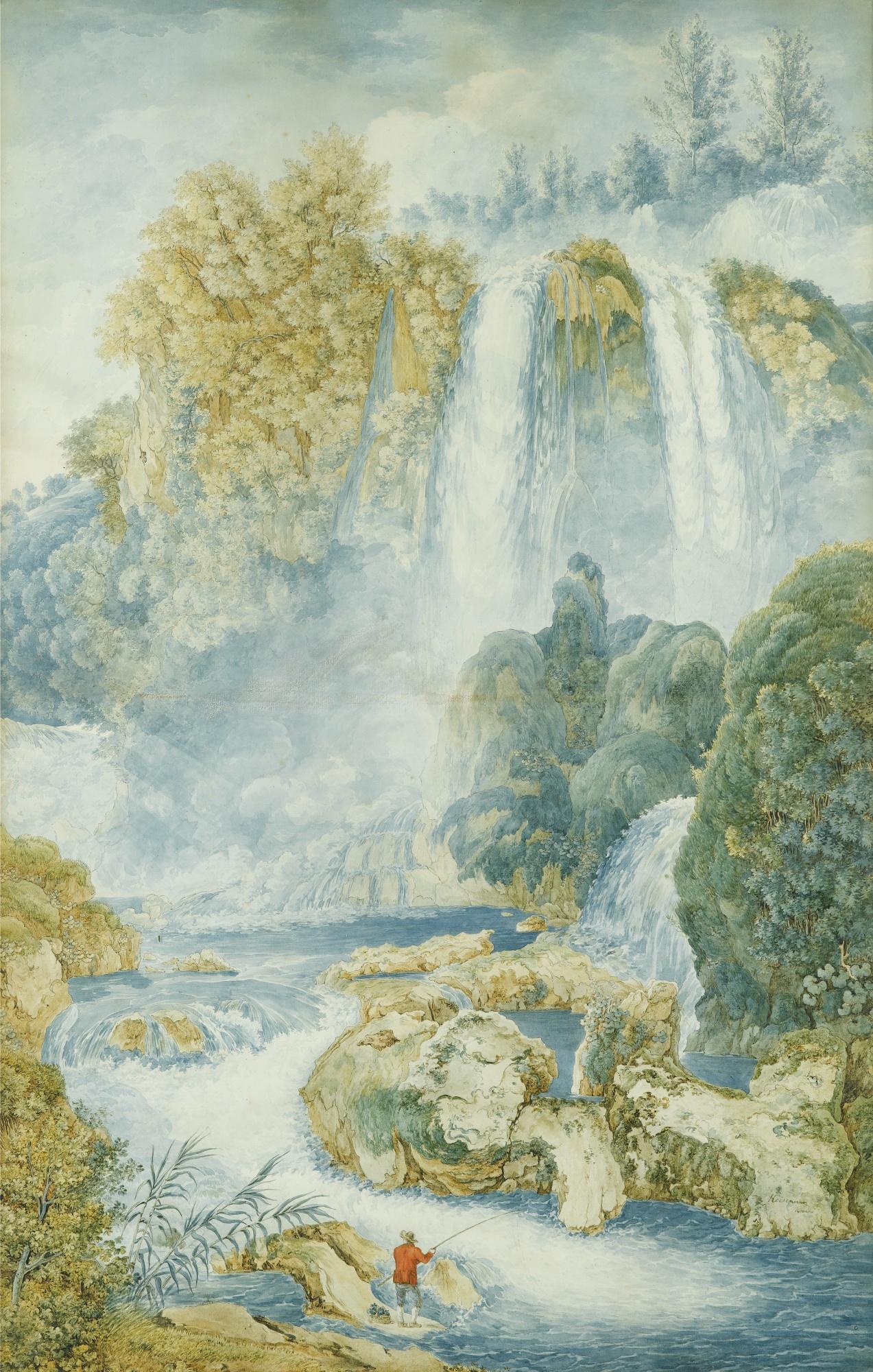 Franz Kaiserman - Pêcheur Au Pied D\'Une Chute D\'Eau