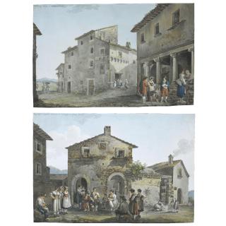 Franz Kaisermann - A) Peasants Talking By The Remains Of The Temple Of Hercules, Tivoli B) Peasants Listening To The Blind Man Of The Village  