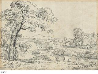 Franz Kobell - An angler on a river bank, with a castle in the distance