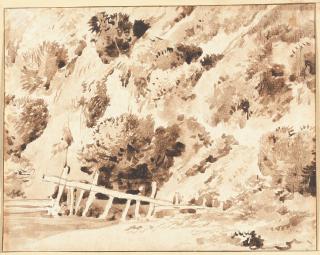 Franz Kobell - Bewachsenes Steilufer mit einem alten Holzzaun