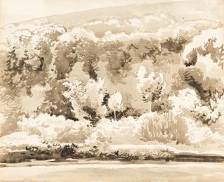 Franz Kobell - Flusslandschaft mit bewaldetem Hochufer