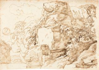 Franz Kobell - Landschaft mit Felsen an einem Fluss.