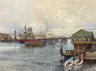 Franz Kopallik - Boating On The Neva With The Peter-Paul Cathedral In The Distance, St-Petersburg