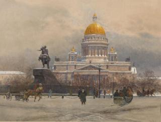 Franz Kopallik - In Front of The Isaaks Cathedral, St. Petersburg