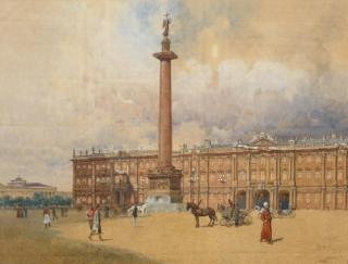 Franz Kopallik - In Front of The Winter Palace, St Petersburg