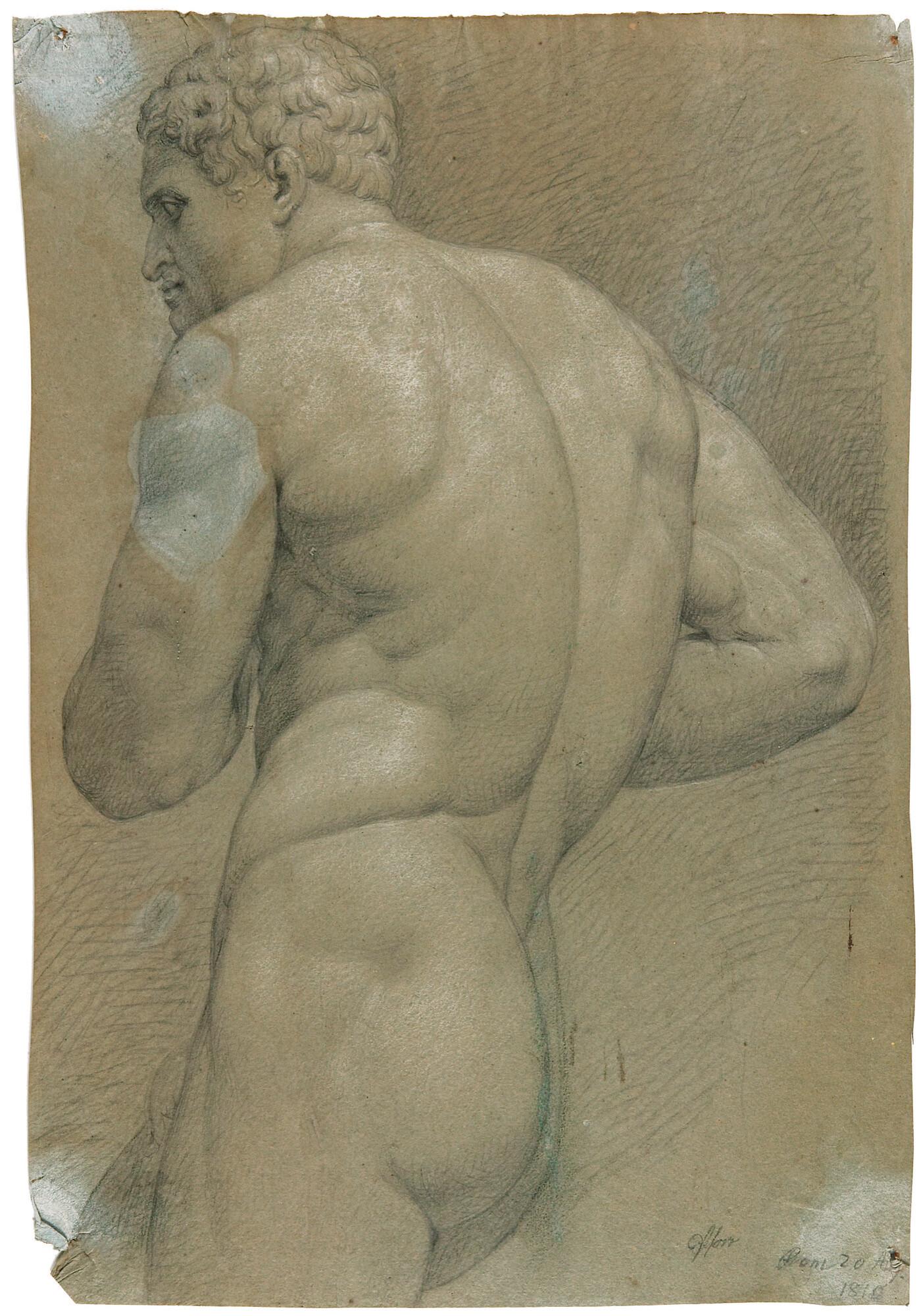 Franz Pforr - Stehender männlicher Rückenakt nach links (Herkules).