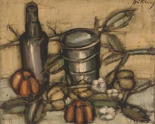 Franz Priking - Still life of a bottle, pot and flowers