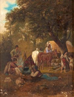 Franz Quaglio - Travelers Camping for the Evening framed 35.5 x 30.3 x 4.3 cm (14 x 11 15/16 x 1 11/16 in).