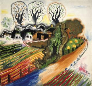 Franz Radziwill - Bauerndorf (recto); Stehender Akt mit Hühnern (verso)